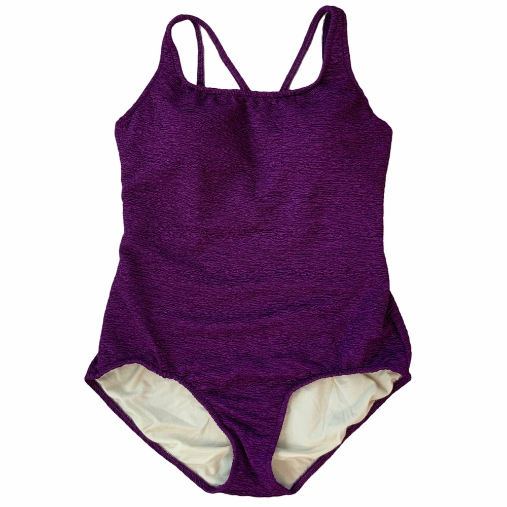 One Piece Swimsuit Size 18W Crinkly Fabric Eggplant Purple